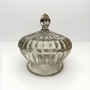 Vintage Jeannette National Clear Pressed Glass Candy Dish With Lid 1970s 6.5"x7"